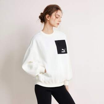  Sudadera deportiva holgada de cuello redondo para mujer de Puma, estilo informal