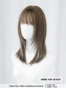 18英寸层次感中长假发，女士款，挑染中长假发带刘海，高品质自然蓬松柔软耐热合成纤维假发配件，适合日常办公或上学佩戴，也适合音乐节派对佩戴，是送给女孩的礼物。 - 挑染米色 - 查看 2