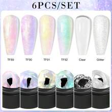 MEET ACROSS 6pcs Aurora Non-Stick Solid Nail Extension Gel Set - Transparent Glitter Extension Hard Gel Nail Art Set, 3D Carved Flower Nail Shaping Gel, Rhinestone Gel, Easy-To-Use Acrylic Nail Extension Kit, Nail Art Set, Home Manicure Salon Gift For Women - 彩色 - 查看 12