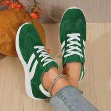 Retro Color Matching Sneakers! Black And White Stripes, Light Gray Simplicity, Green And White Contrast, Suitable For All Kinds Of Daily Wear, Walking Super Light - màu xanh lá - Xem 4