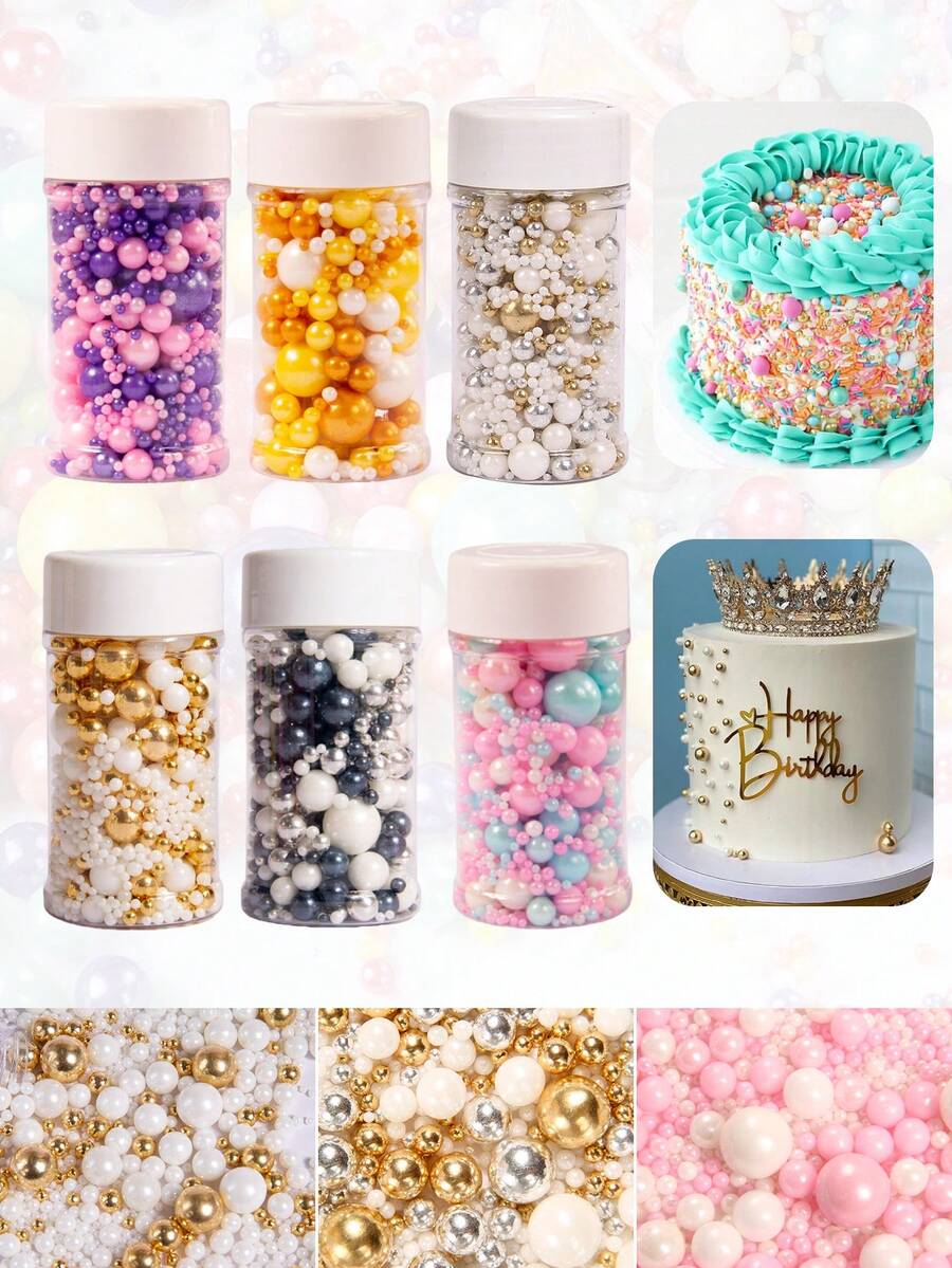 85克/3盎司蛋糕装饰带圆珠，生日蛋糕装饰挂饰，饼干装饰，纸杯蛋糕，甜甜圈，棒棒糖撒点，适用场景生日派对，婚宴，节日派对，甜点装饰 - 彩色 - 查看 1