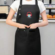 1 Piece Heavy-Duty Breathable Polyester Apron With Adjustable Waist And Chest Pocket - Black With Red Earphone And Music Note Design, Suitable For Cooking, Baking, Restaurants, Food Carts - Durable Kitchen Apron For Chefs, Musicians, And Home Use - Easy-To-Clean Workwear, Restaurant Uniform, Baking Equipment - AZX0001 - Xem 3