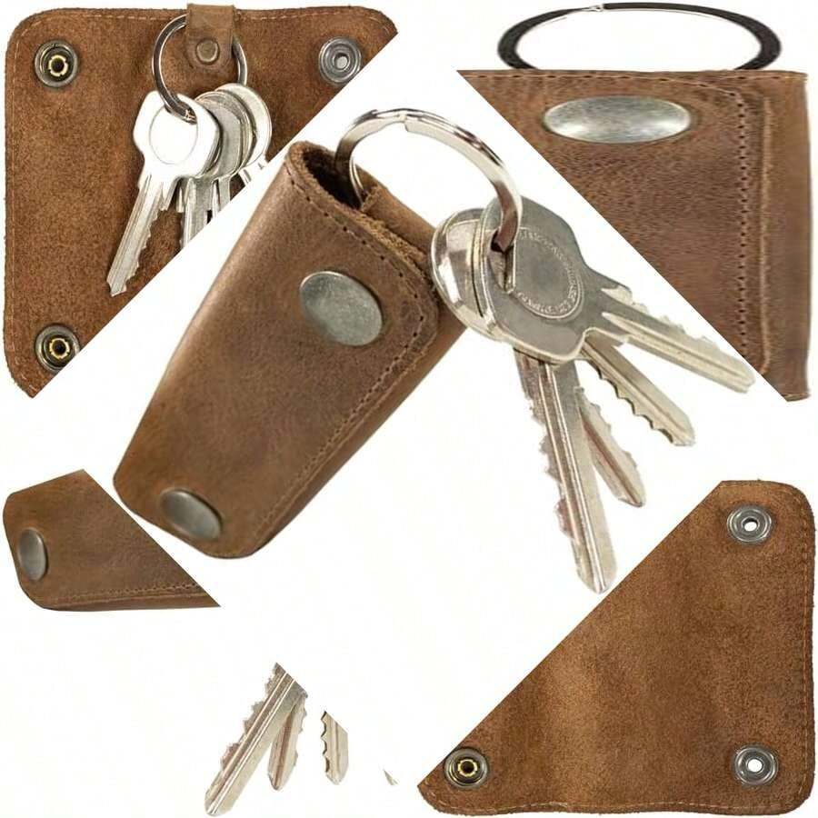 Hide & Drink, Leather Key Holder With Double Snap, Key Ring Organizer, 101 Year Warranty, Bourbon Brown - 如圖 - 查看 1
