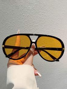 1pc Women's New Large Frame Fashion Glasses, Multi-Color Unique Double-Bridge Design, Luxurious Style Unisex Glasses - Multicolor 4 - View 16