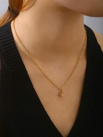 TONSI 1pc Vintage Luxury Minimalist 18K Gold Plated Stainless Steel Inlaid Colorful Cubic Zirconia Rose Flower Pendant Necklace & Ring Set, High-End Floral Choker Jewelry Suit, Suitable For Women's Daily, Commute, Party Occasions, Gift For Friends, Lovers, Wedding