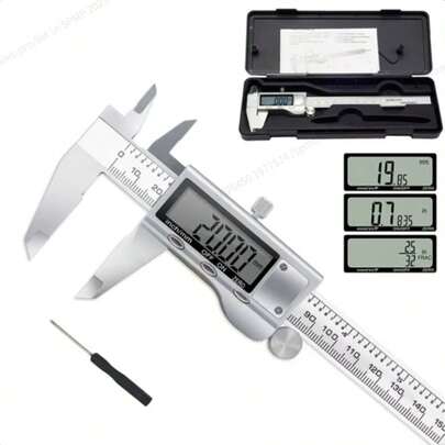 Thước kẹp điện tử 0-150mm, thép không gỉ, màn hình LCD lớn, chuyển đổi hệ mét/hệ inch, độ chính xác 0.01mm, dùng pin, thích hợp cho việc tự làm trang sức và đo ốc vít.