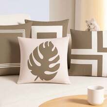 Basic, Simple Decorative Cushion Cover Set, 4 Pieces, Soft Silk Touch, For Sofa, Armchair, Bed - Màu be - Xem 5