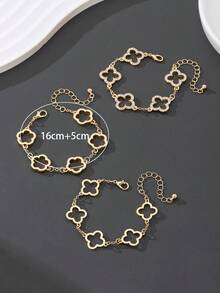3er Set elegantes, Cut Out Kleeblatt-Armband mit Strass-Verzierung, klassisches und vielseitiges Armband-Set in Goldton für Frauen - Goldgelb - Übersicht 6