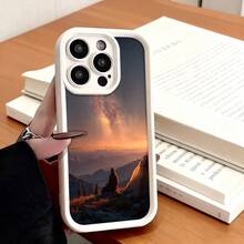 Cubierta de teléfono con borde negro diseño de atardecer en montaña para iPhone 14 Pro Max protector de pantalla resistente a golpes ideal para uso diario y viajes - Blanco - Ver 7