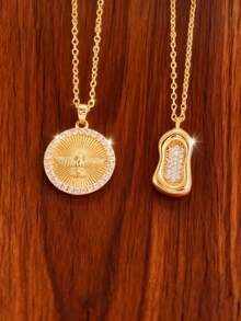 1pc Fashionable & Elegant Cubic Zirconia Stainless Steel Necklace, Suitable For Women's Daily Wear, Jewelry Gift For Valentine's Day - Gold - View 3