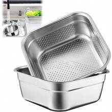2-In-1 Stainless Steel Washing Up Bowl Set With Colander For Kitchen Use: Multi-Purpose Dish Tub For Washing Draining Rice Pasta Fruits Vegetables And Food Straining Ideal For Cooking And Meal Preparation - Bộ bát rửa chén 2 trong 1 129 inch - Xem 1