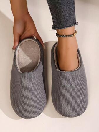 1 Pair Unisex Solid Color Knitted Fabric Slippers, Retro Memory Foam Casual House Slippers, Portable Disposable Travel Hotel Slippers