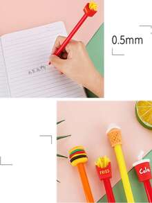 4pcs Creative French Fries, Soda, Burger, Ice Cream Themed Neutral Pens, Cute Stationery Student Ballpoint Pens, Cartoon Office Signing Pens - Multicolor - View 4