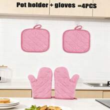 4pcs Washable Heat-Resistant Gloves And Pot Holders Set, Home Heat-Resistant Set, Baking Heat-Resistant Set, Suitable For Kitchen Baking And Cooking, Household Kitchen Stove Heat-Resistant Kitchen Essentials, Home Must-Haves - Multicolor - View 4