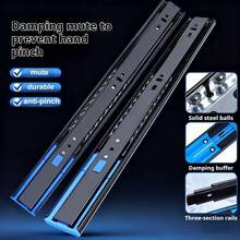 1 Pair Soft-Close Drawer Slides, Thick 3-Section Full Extension Ball Bearing Slides With Dual Springs, Durable And Pinch-Proof, Suitable For Kitchen, Bedroom, Cabinets, Storage Boxes - Black With Blue Buffer - View 9