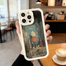 Cubierta de telefono con borde negro para iPhone con estampado de personaje animado en escena de bosque y texto inspirador ideal para uso diario en cafeterias y espacios urbanos Aplicable a los teléfonos de la serie Apple y Galaxy - Burdeos - Ver 4
