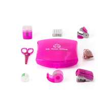 Products Pink Mini Office Supply Kit Portable Case With Scissors, Paper Clips, Tape Dispenser Set, Pencil Sharpener, Mini Stapler With Staples And Staple Remover,Pink - 粉色 - 查看 1