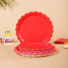 16pcs Red Petal Shaped Disposable Plates, Napkins And Cups, Party Supplies Suitable For Birthday, Wedding, Party, Family Picnic - Multicolor - View 3