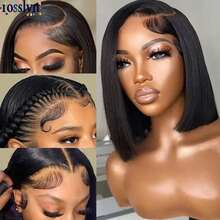 Rosslyn Straight Human Hair Wigs Bob 1b Black Wig 5x5 13x6 Hd Lace Frontal Wig Bleached Knoted Baby Hair Pre Plucked Flash - 13x4 - View 3