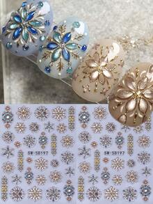 2 miếng dán móng tay 5D sang trọng đính đá quý, họa tiết hoa ombre vàng và xanh dương phong cách Boho, thiết kế móng tay tự dính thời trang Y2K, phụ kiện trang trí móng tay dạng trượt, dụng cụ làm móng - Nhiều màu - Xem 1