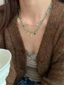 2pcs/Set Vintage Style Natural Malachite Necklace Set - Multicolor - View 2