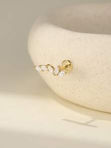 SereneSpark 1PC/2PCS Star Water Drop 925 Sterling Silver For Women Stud Earring Ear Clip Flat Back 18K Gold Plated For Daily Wear Daily Wear Wedding Party Engagement Fine Jewelry - Gold - View 6