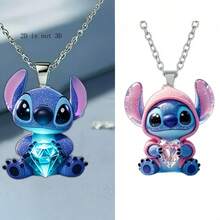 1pc/Set Disney Necklace, 2D Acrylic Cute Stitch With Sparkling Stones, Keychain, Classic Gift For Birthday Parties, The Ideal Gift For Halloween And Christmas (Chain Color Random)
