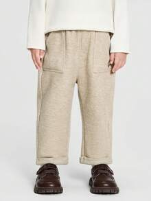 Balabala 2025秋冬季幼儿男童抓绒直筒裤，保暖休闲款 - 咖花灰 - 查看 3