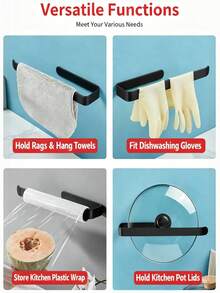 1 Pack No-Drill Adhesive Towel Rack Strong Sticky Aluminum Alloy Wall Mount Holder Towel Bar For Bathroom Kitchen Laundry Room Organizer - 白色 - 查看 6