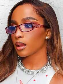 1 Pair Leopard Print Oversized Retro Personalized Transparent Eyeglasses, Oval Versatile Clear Lens - 0335-紅色 - 查看 3
