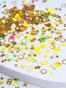 7 Packs X 2g Laser Yellow Glitter Set, Holographic Round, Heart, Pentagram Thin Flakes Nail Art Decorations, DIY Nail Sticker Design - Gold - View 4