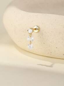SereneSpark 1PC/2PCS Star Water Drop 925 Sterling Silver For Women Stud Earring Ear Clip Flat Back 18K Gold Plated For Daily Wear Daily Wear Wedding Party Engagement Fine Jewelry - Gold - View 3