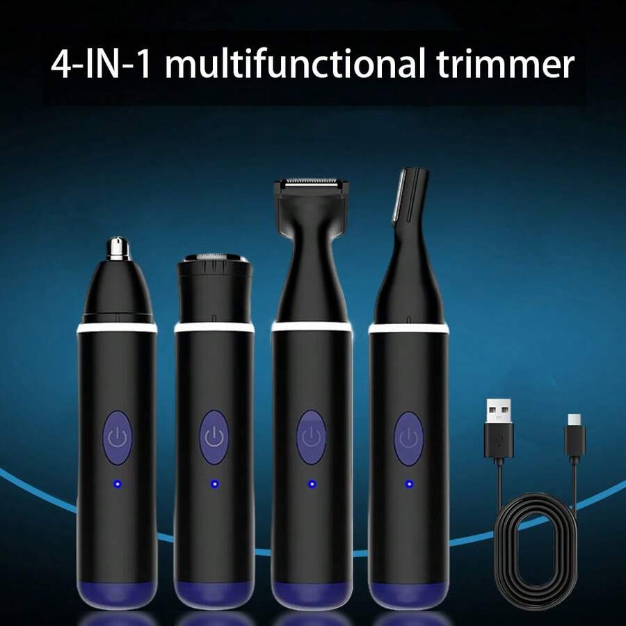 4-In-1 Multifunctional Electric Beauty Set - Includes Nose Hair Trimmer With LED Light, Beard Trimmer, Men's Eyebrow Trimmer And Sideburn Trimmer, USB Rechargeable, Travel-Friendly Personal Care Tool - Multicolor - View 1