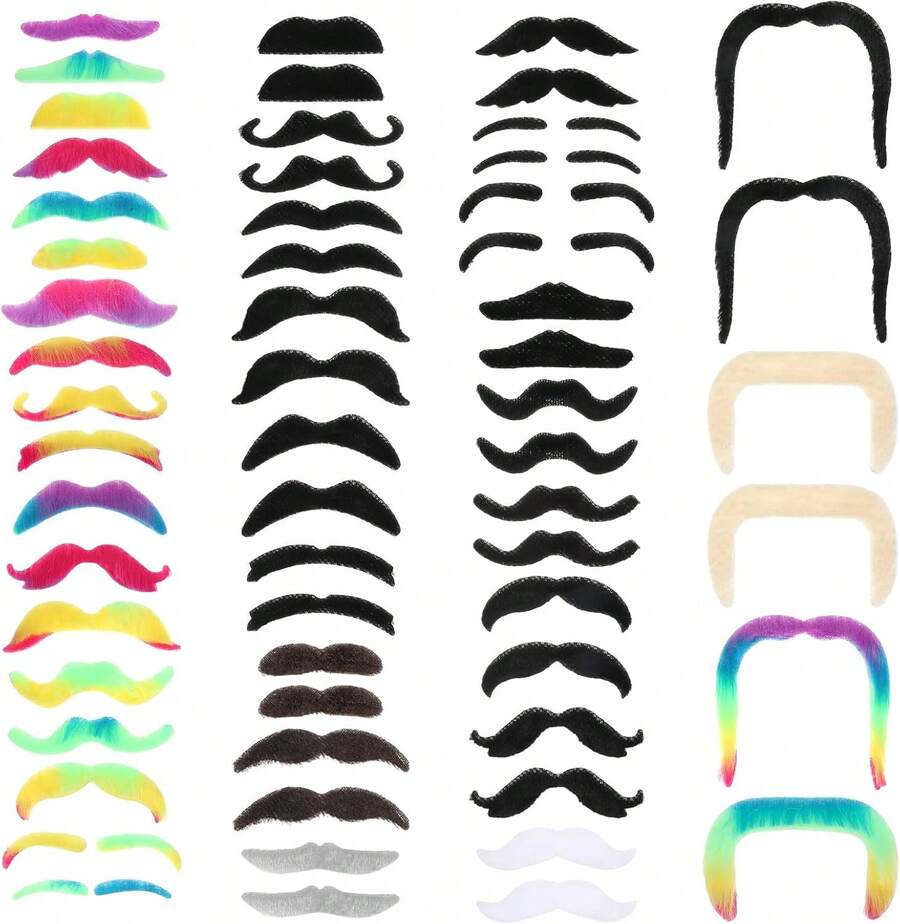 60 PCS Mustaches Self Adhesive Novelty Moustache Beard Funny Mustaches Stickers Costumes Halloween Party Role Playing Multicolored - 1 - View 1