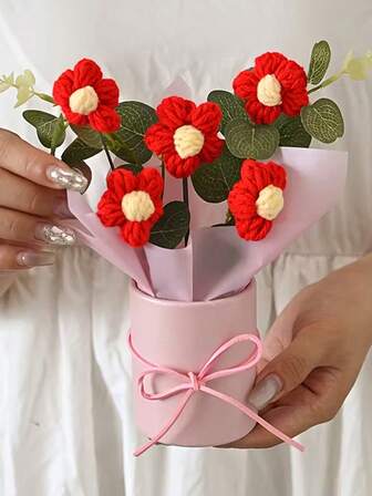 10/2개/세트 발렌타인데이 니트 수제 조화, 가정 장식 축제 선물, 생일 선물, 시즌 액세서리, 사무실 책상 플로리스트, 시즌 장식, 생일 선물 창의성, 수제 장식, 꽃꽂이, 내구성 있는 천, 폴리에스터 소재, 장식용 양동이, 조리대 장식, 이벤트 플래너, 가정 장식