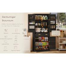 182cm Storage Cabinet, 4 Doors And 1 Drawer, 2 Doors With Shelves, 6 Storage Compartments And 4 Adjustable Shelves, Suitable For Kitchen, Dining Room And Living Room, Black - Black + MDF - View 9