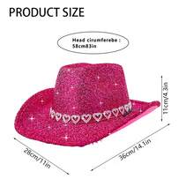 Adults Glitter Western Cowgirl Hats With Rhinestones Fashionable Wide Brim Fedora Caps For Outdoor Vacation - 黑色 - 查看 8