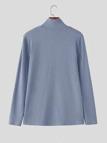 INCERUN Fashion Mens High Neck Long Sleeve Buttons Casual Pullover Shirt Rib Knit Tops - Blue - View 5