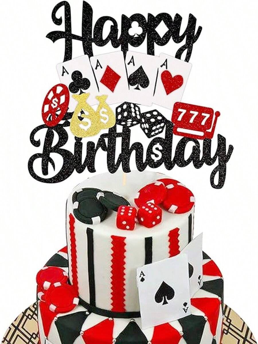 24 PCS Casino Poker Cupcake Toppers For Birthday Party Decorations - Design 1 - View 1