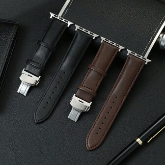 Business PU Leather Watch Band Compatible With Apple Watch Ultra SE 1-10 Butterfly Clasp Bracelet Compatible With Iwatch 38/40/41/42/44/45/46/49mm Belt