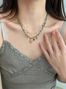 2pcs/Set Vintage Style Natural Malachite Necklace Set - Multicolor - View 3