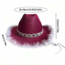 Women Fur Trim Cowgirl Hat Deluxe Cowgirl Hat Bachelorette Party Hat With Glitter Band - 紫色 - 查看 8