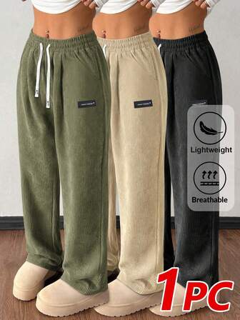 Pantalones rectos casuales de pana para mujer, de unicolor con cordón, bolsillos vintage, transpirables y cómodos, adecuados para actividades diarias, mallas de otoño/invierno