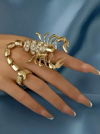 1pc Punk Style Rhinestone Metal Scorpion Shaped Stretch Ring, Suitable For Daily Wear For Men And Women