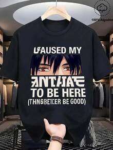 Playeras Hombre, Estampado Anime con Frase, Manga Corta Negra, Casual Otaku, Diseño Stylish y Fiel al Anime, Para Hombres Fans de la Cultura Anime, Envío Nacional México, Ropa Ocio para Amantes del Anime,playera de hombre,regalos para tu novio,ropa de hombre,hombre curvy. - Negro - Ver 1