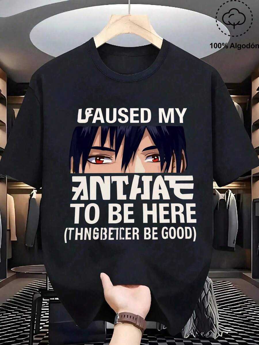 Playeras Hombre, Estampado Anime con Frase, Manga Corta Negra, Casual Otaku, Diseño Stylish y Fiel al Anime, Para Hombres Fans de la Cultura Anime, Envío Nacional México, Ropa Ocio para Amantes del Anime,playera de hombre,regalos para tu novio,ropa de hombre,hombre curvy. - Negro - Ver 1