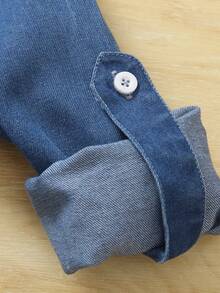 Girls' Denim Shirt Jacket, 2025 New Spring/Autumn Fashion Versatile Simple Style Blue Collar Casual Long Sleeve Top