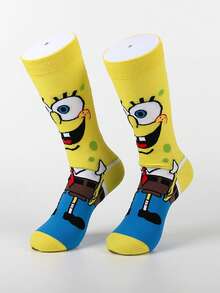 SpongeBob SquarePants 1/5/10 Đôi tất dài đến bắp chân in hình nhân vật hoạt hình , phù hợp cho cả nam và nữ, thiết kế đồ họa vui nhộn, thích hợp để mặc hàng ngày và làm quà tặng. - Nhiều màu - Xem 3