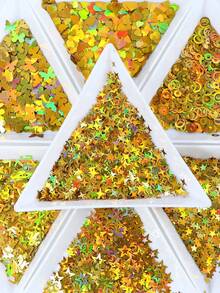 7 Packs X 2g Laser Yellow Glitter Set, Holographic Round, Heart, Pentagram Thin Flakes Nail Art Decorations, DIY Nail Sticker Design - Gold - View 5