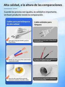 Extensión de 5 Metros con Portalámparas Socket E27,Portalámparas Soporte de Base para Lampara, Soporte colgante, casquillo E27 con Cable para lámpara de sal con Cable de alimentación,Soporte de Rosca Blanco para Bombillas LED, Compatible con la Mayoría de los Lámparas, Fácil Instalación, No Requiere Batería, Portalámparas,para lámparas de noche, de mesita y de pared, iluminación comercial. - Blanco - Ver 8